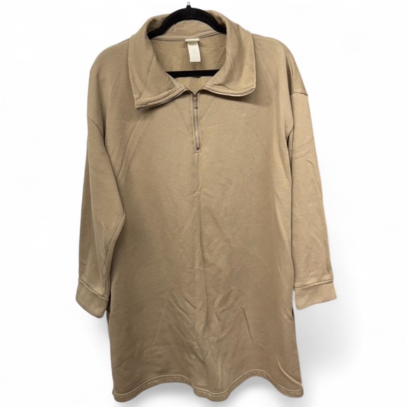 H&M Dresses & Skirts - H&M oversized beige/tan quarter-zip pullover sweatshirt dress